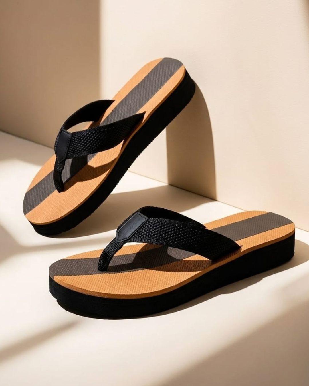 Premium Beige & Black Flip-Flops