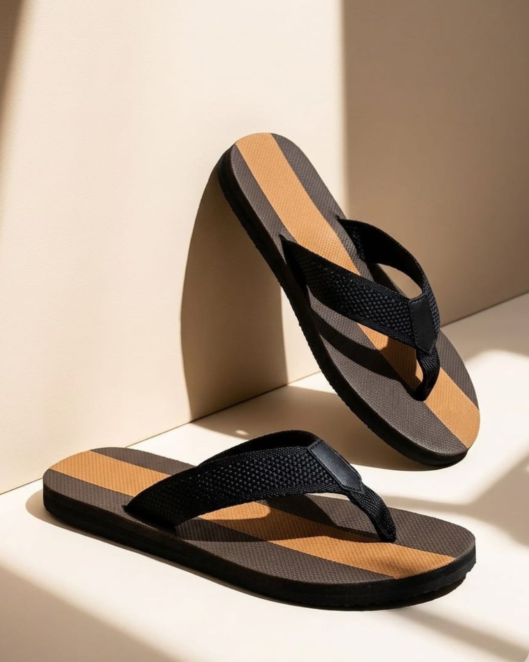 Premium Black & Beige Flip-Flops