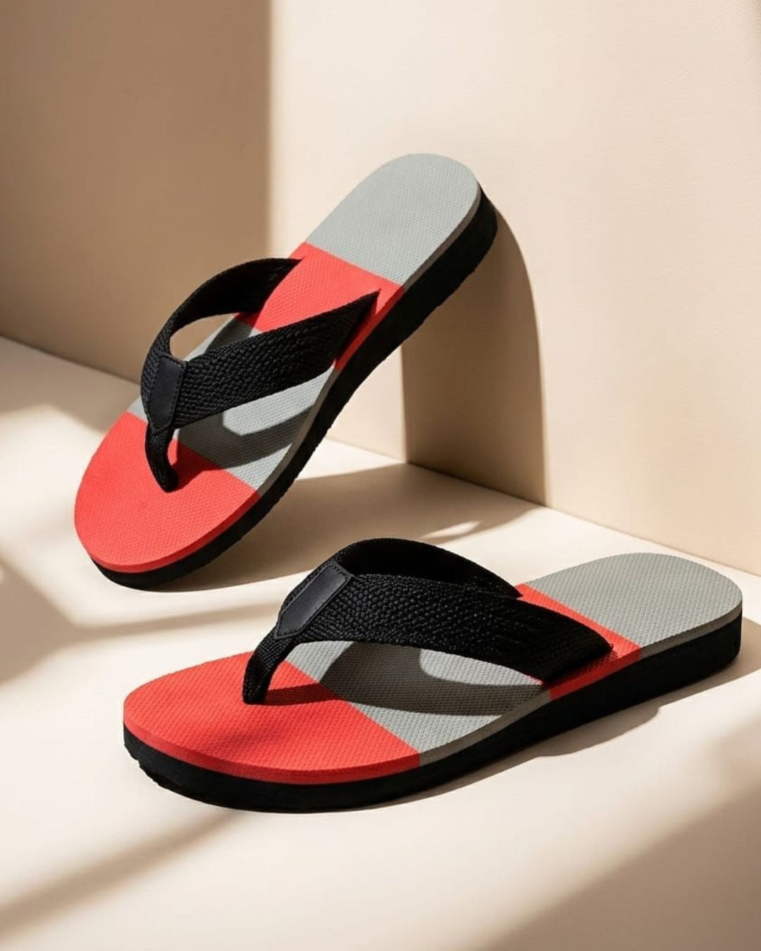 Premium Grey & Red Flip-Flops