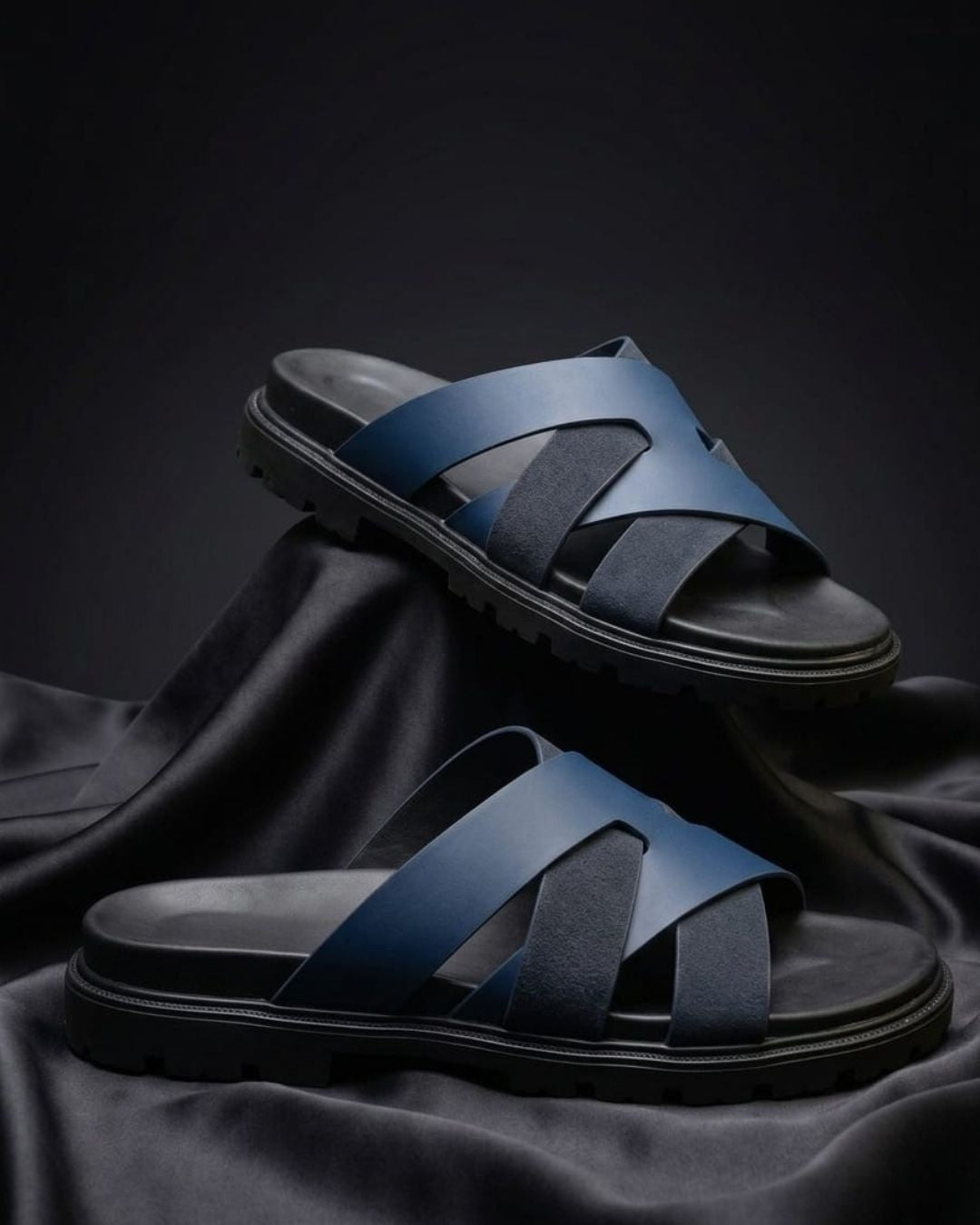 Premium Navy Cross-Band Slides